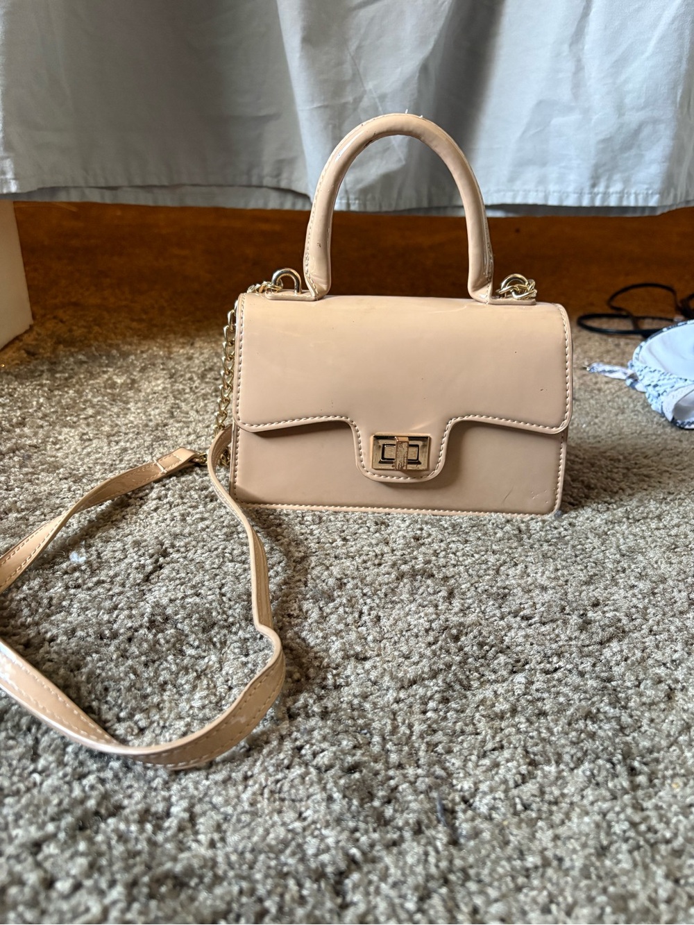Shein Beige Top-Handle Crossbody Bag With Gold Hardware